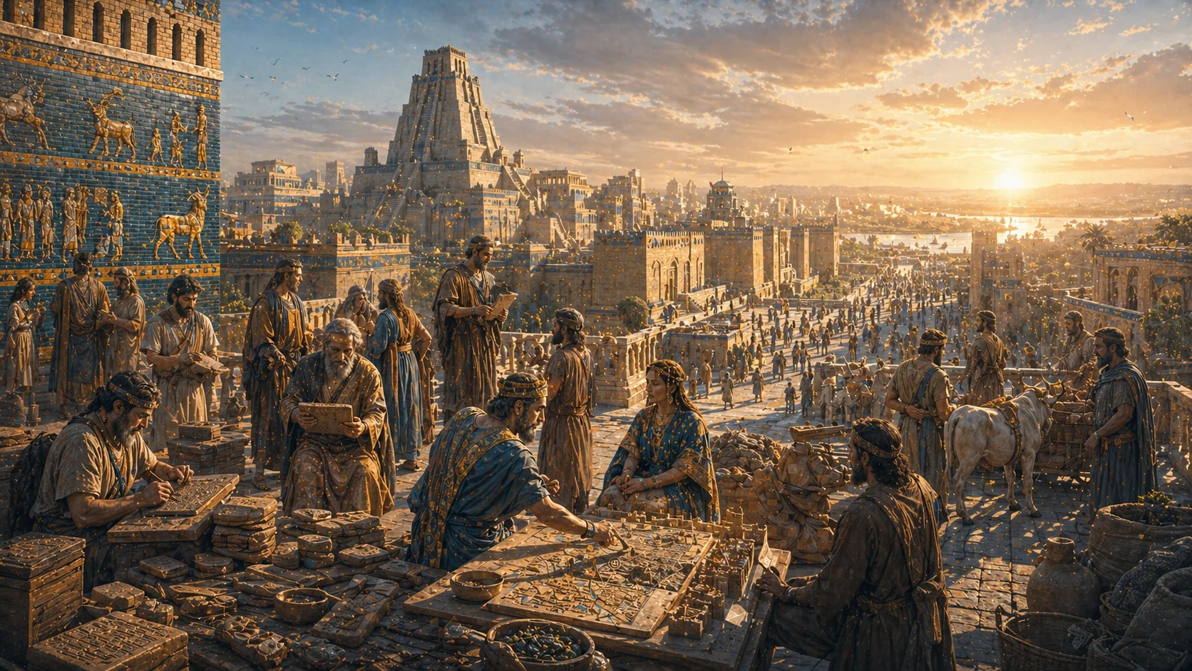 Cités-États mésopotamiennes en lumière du jour — temples, scribes, écriture cunéiforme, naissance de l'administration