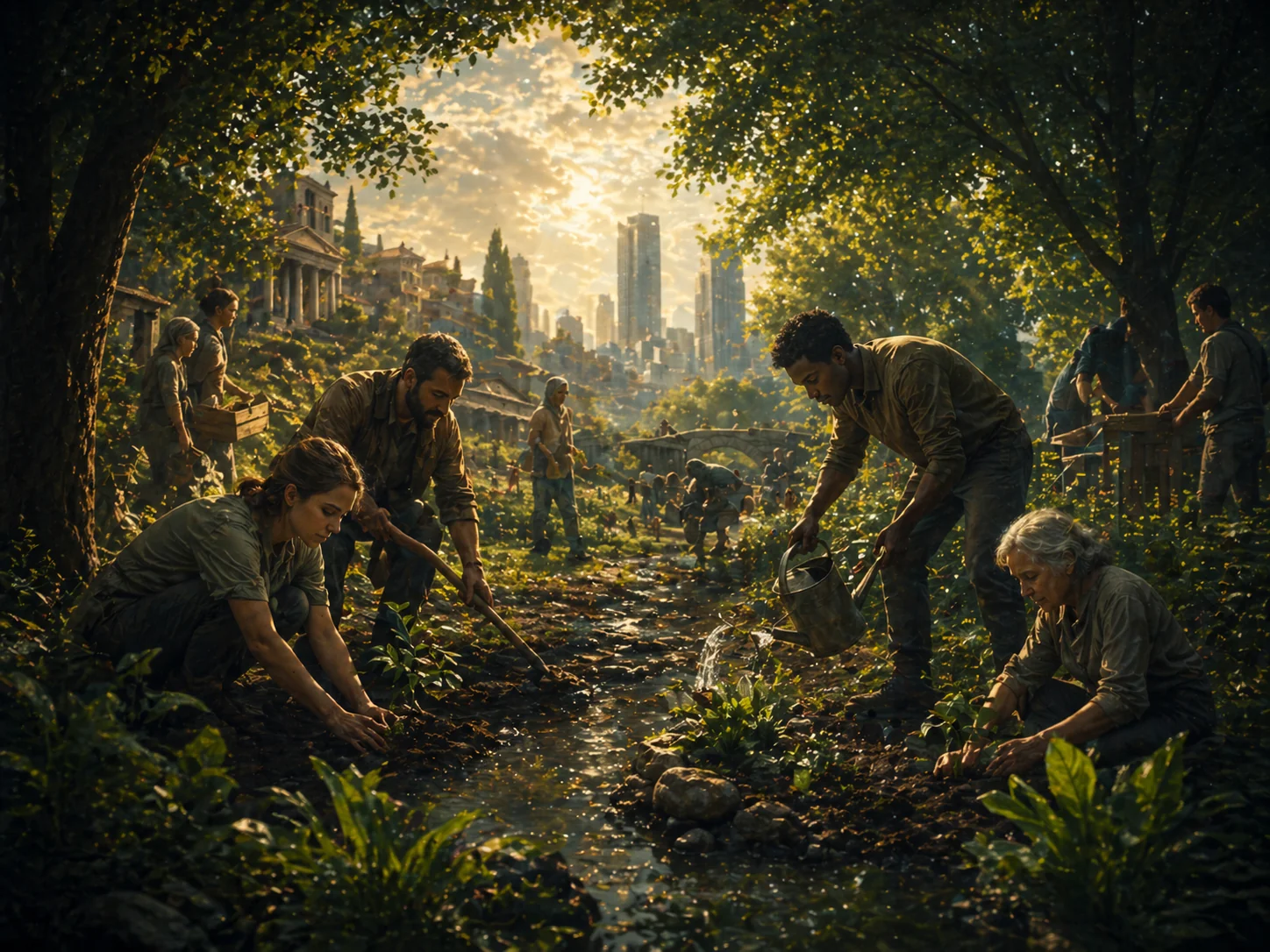 Citoyens coopérant autour d’un jardin et d’une ressource commune