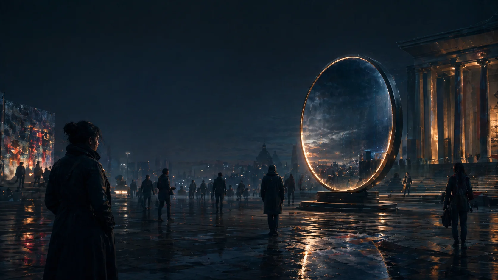Composition nocturne symbolisant le retournement du regard vers soi — miroir civique